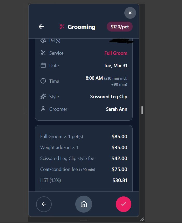 Detailed booking confirmation with itemized pricing breakdown