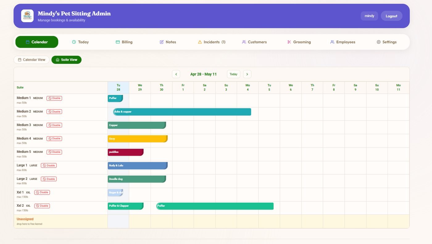 A suite-by-suite kennel calendar. Move a booking, swap a kennel or extend a stay directly on the grid.