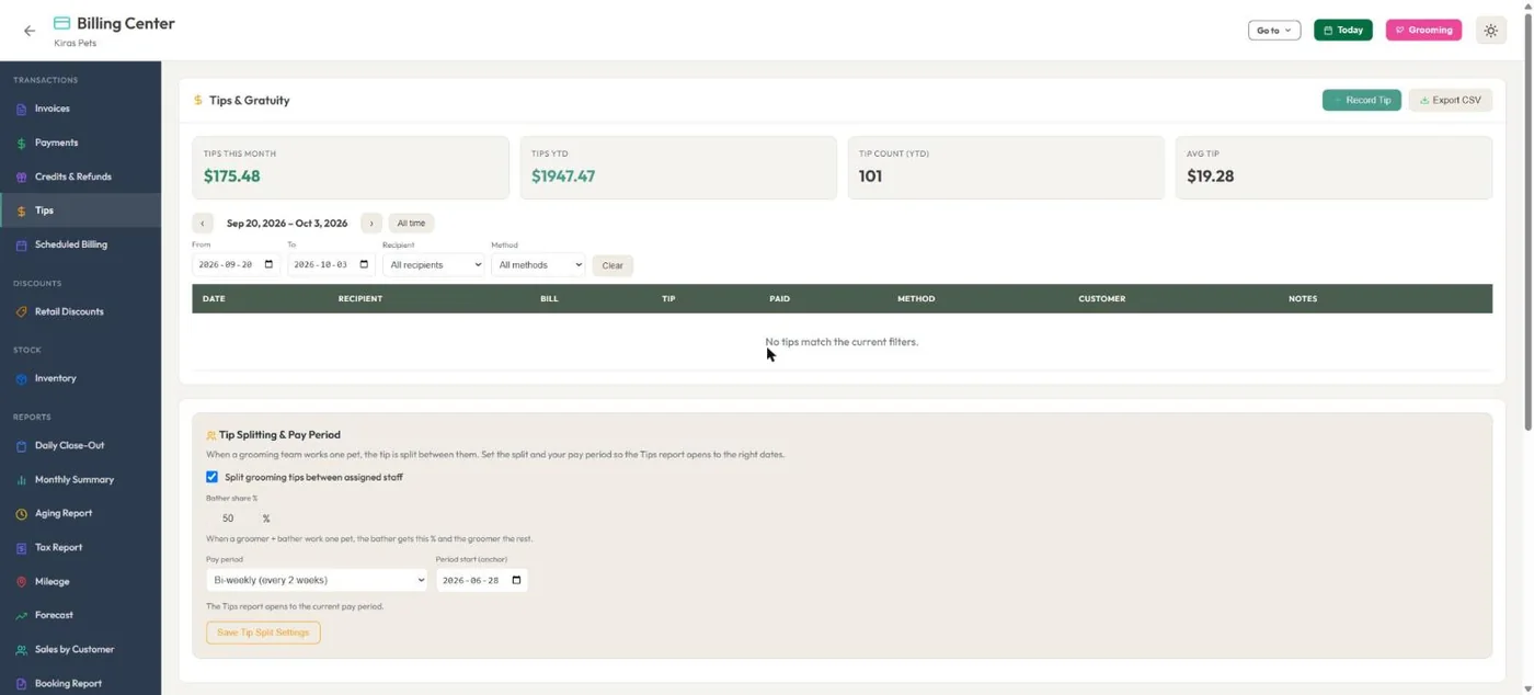 Reports in BooknBuddy: Tips screen