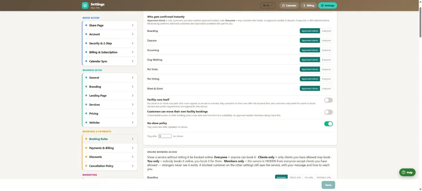 Cancellation & no-show policy in BooknBuddy: No-shows screen