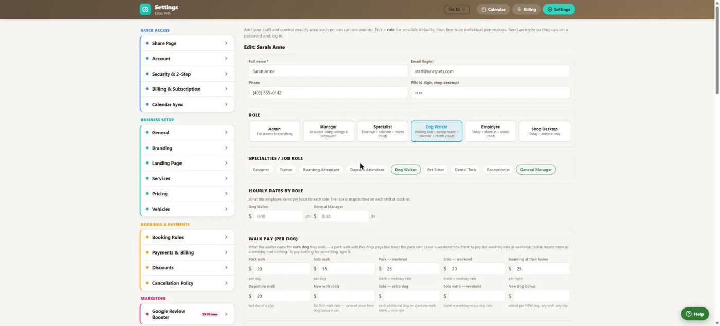 Employee management in BooknBuddy: Employee screen