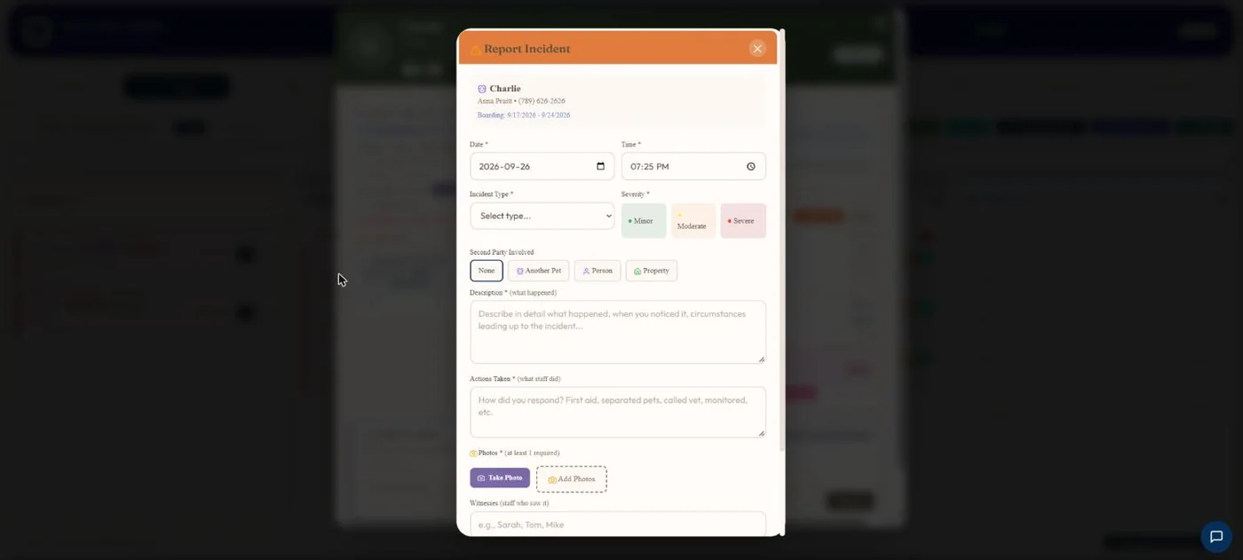 Incident reporting in BooknBuddy: Report screen