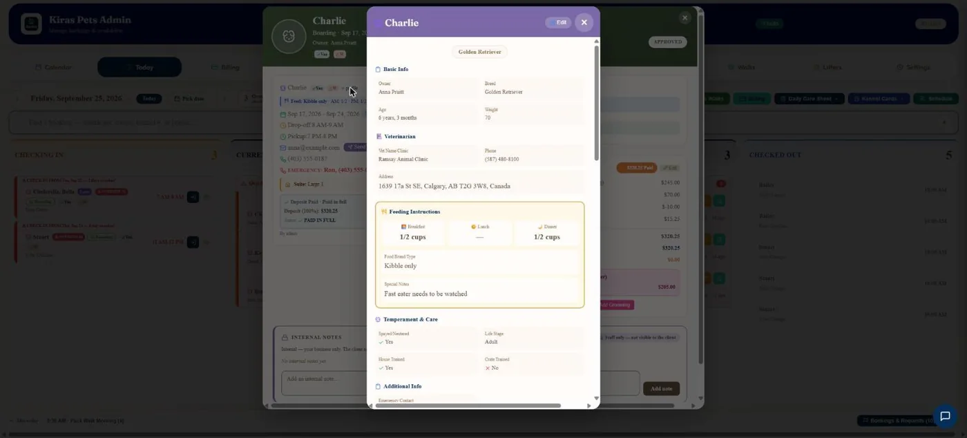 Customer & pet profiles in BooknBuddy: Pet screen