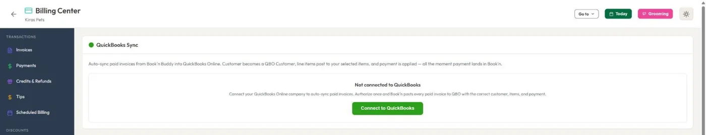 Xero & QuickBooks sync in BooknBuddy: Connect screen