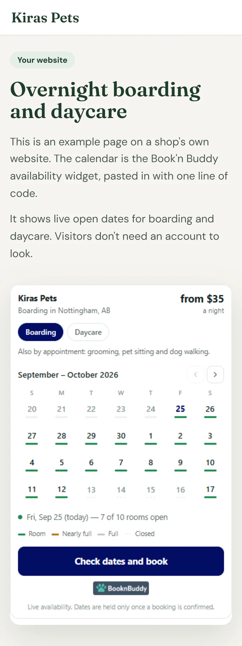 Booking widget & links in BooknBuddy: Widget on a phone screen